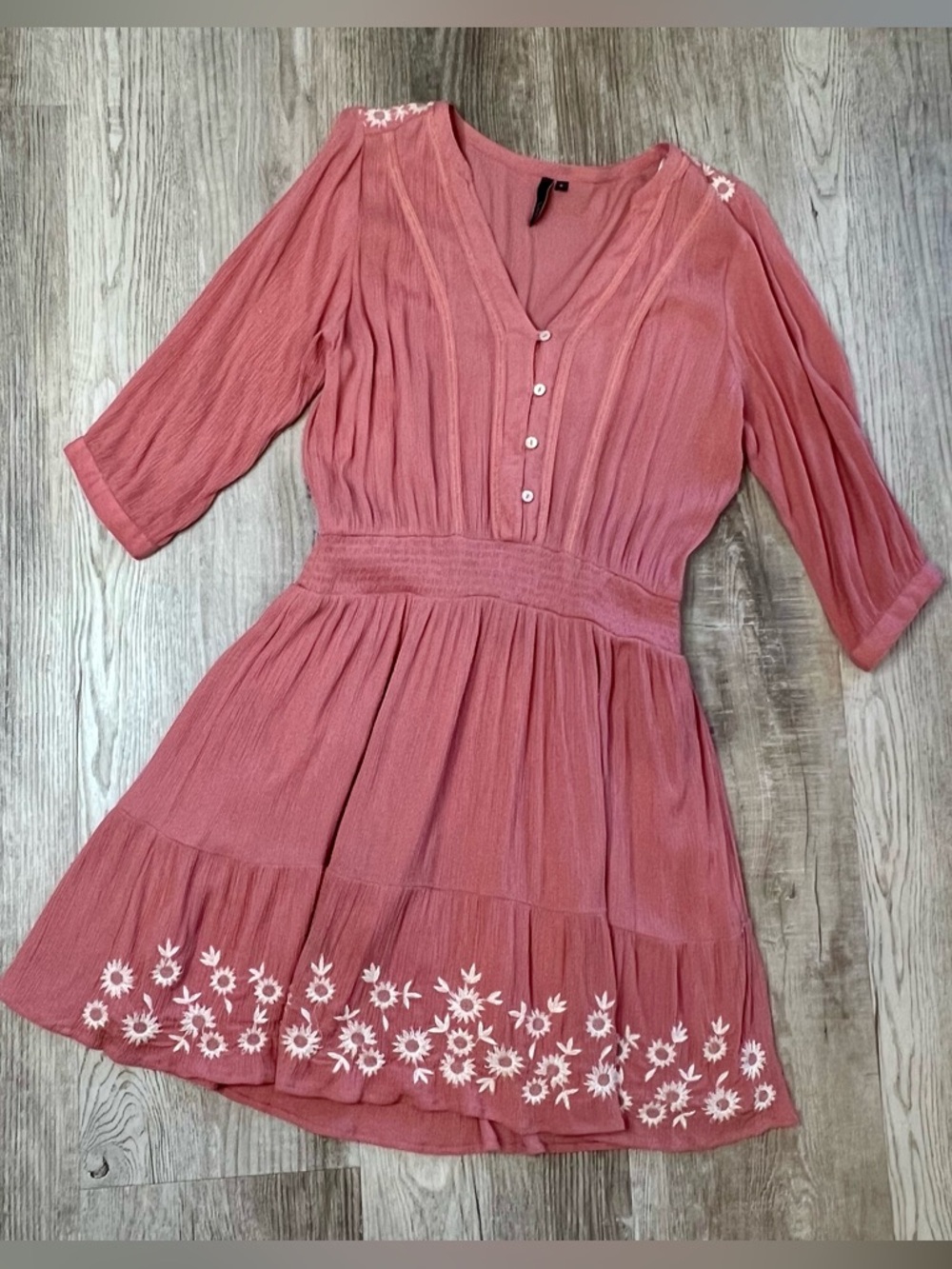 L.O.V by Westside Dress Embroidered 3/4 Sleeves Mini Women’s Size M cottagecore